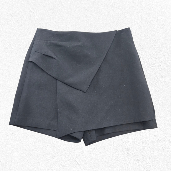 Zara Black High Waisted Basic Faux Wrap Skort Minimalist Mini Skirt Size XS - Picture 3 of 11